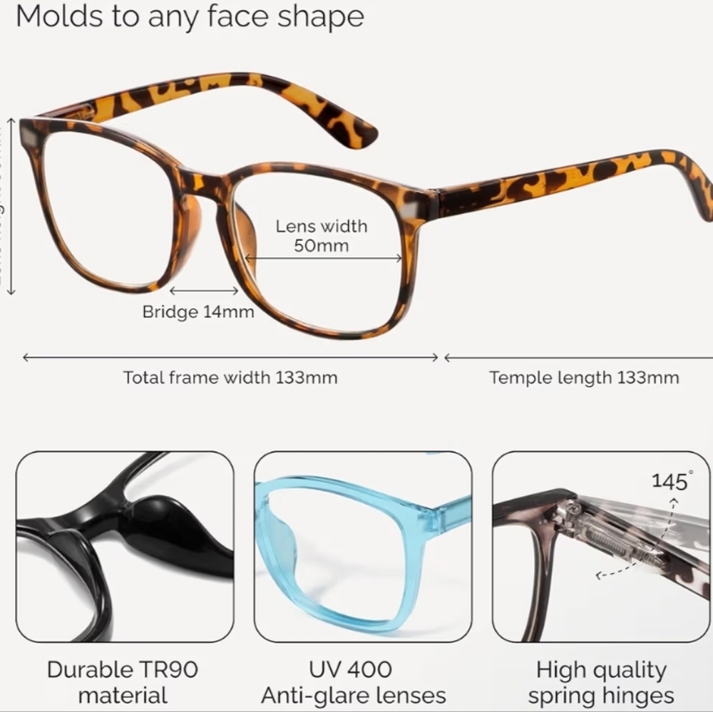 Reading Glasses for Women/Men, Eyeglasses, Blue Light Readers +5.0 - 5 Pack - Picture 4 of 6